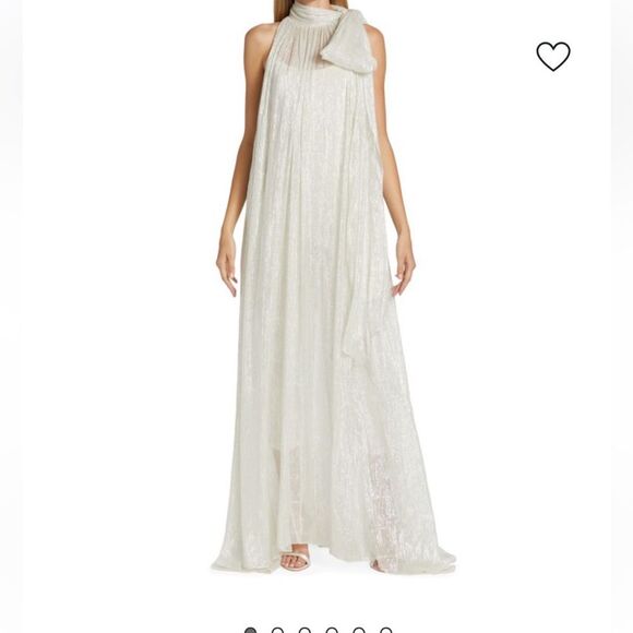 HALSTON Dulcie Metallic Chiffon Gown NWT - Picture 1 of 10
